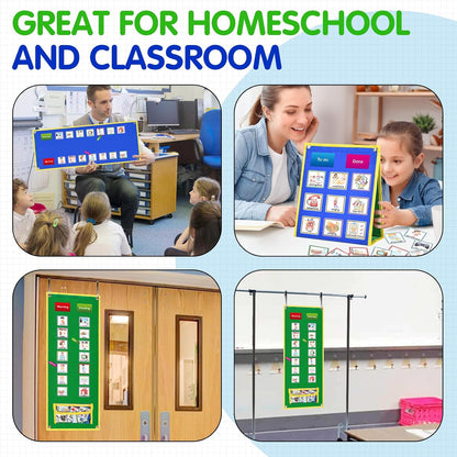 KIKIGOAL Kids Visual Schedule Calendar Chart, 2 in 1 Autism Daily Chore Routine Chart with 96 Cards Autism Learning Materials Bedtime Routine for Toddlers Home School