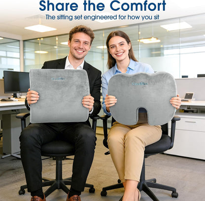 CloudBliss Lumbar Support Pillow & Seat Cushion Set for Office Chair, Desk Chair, Wheelchair & Car – Memory Foam Back Support, Ergonomic Chair Cushions, Sciatica Pain Relief, Home Essentials, Black