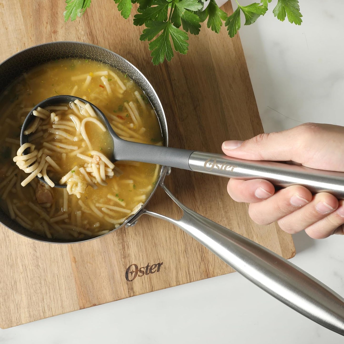 Oster Chadswyck 8” Can Opener, Stainless Steel Manual Can Opener with Soft Grip Handles, Smooth Edge Cutting, Dishwasher Safe