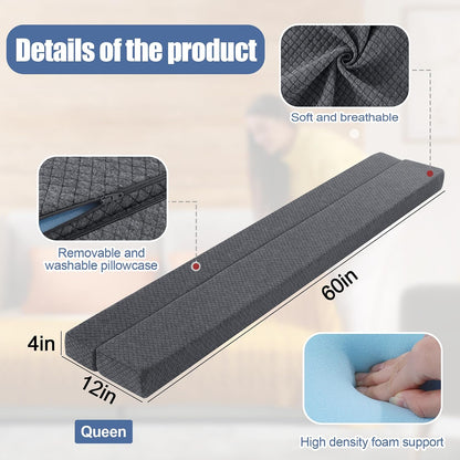 Flodable Pillow for Headboard Gap,Bed Gap Filler Queen Size,Adjustable Bed Wedge Pillow for Headboard,Rectangular Bed Gap Filler,Foam Mattress Gap Filler(Gray,Queen)