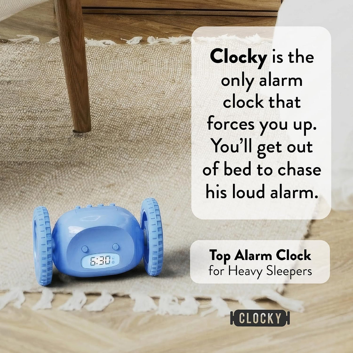 CLOCKY Alarm Clock on Wheels – Loud Rolling Alarm Clock for Heavy Sleepers