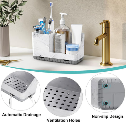 Toothbrush Holders for Bathroom Counter Organizer and Storage (White) | Easy To Clean, Drainage, Non-Slip, Detachable, Kids Electric Toothbrush and Toothpaste Holder for Bathroom