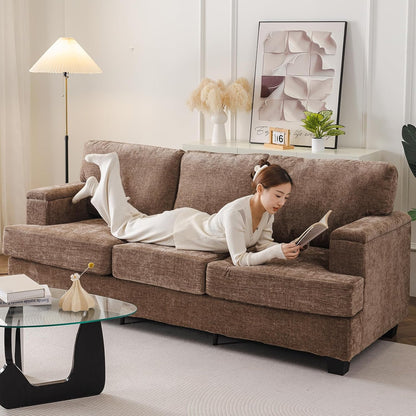 85'' L Shaped Couch with Armrest Organizer,Sectional,Movable Ottoman,Khaki | Comfy Sectional Sofa with Thick Cushion,3 Seats Sofas,Sectional Couches for Living Room,Bedroom,Apartment,Chenille