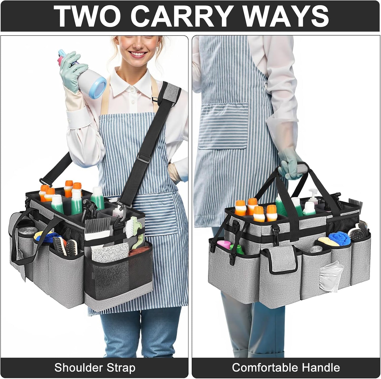 Cleaning Caddy Bag,Large Cleaning Supplies Organizer with Handle for Housekeepers,Purple