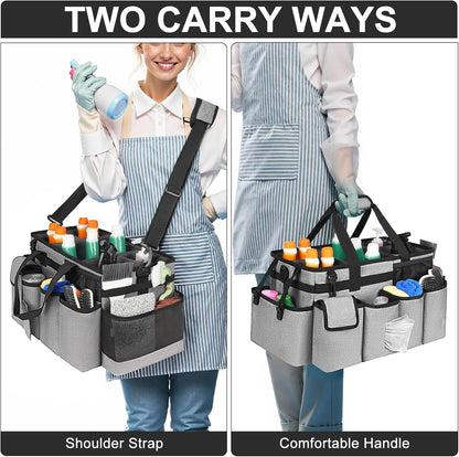 Cleaning Caddy Bag,Large Cleaning Supplies Organizer with Handle for Housekeepers,Purple