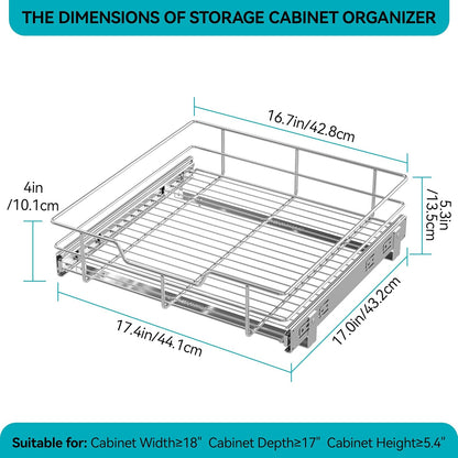 Pull Out Cabinet Organizer 15" W X 22" D, Chromed, Full Slide Out Drawers | For Kitchen Organizers and Storage, Pull Out Drawers For Cabinets Capacity Heavy Duty Caddy, Cabinet Shelves, Bathroom Pantry
