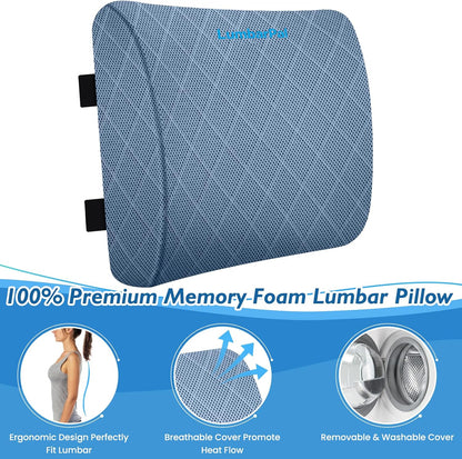 Lumbar Support Pillow for Office Chair, Back Support, Memory Foam, Grey | Improve Sitting Posture & Back Pain Relief. Lumbar Pillow Fits Office, Gaming & Car Chairs with Adjustable Dual Straps