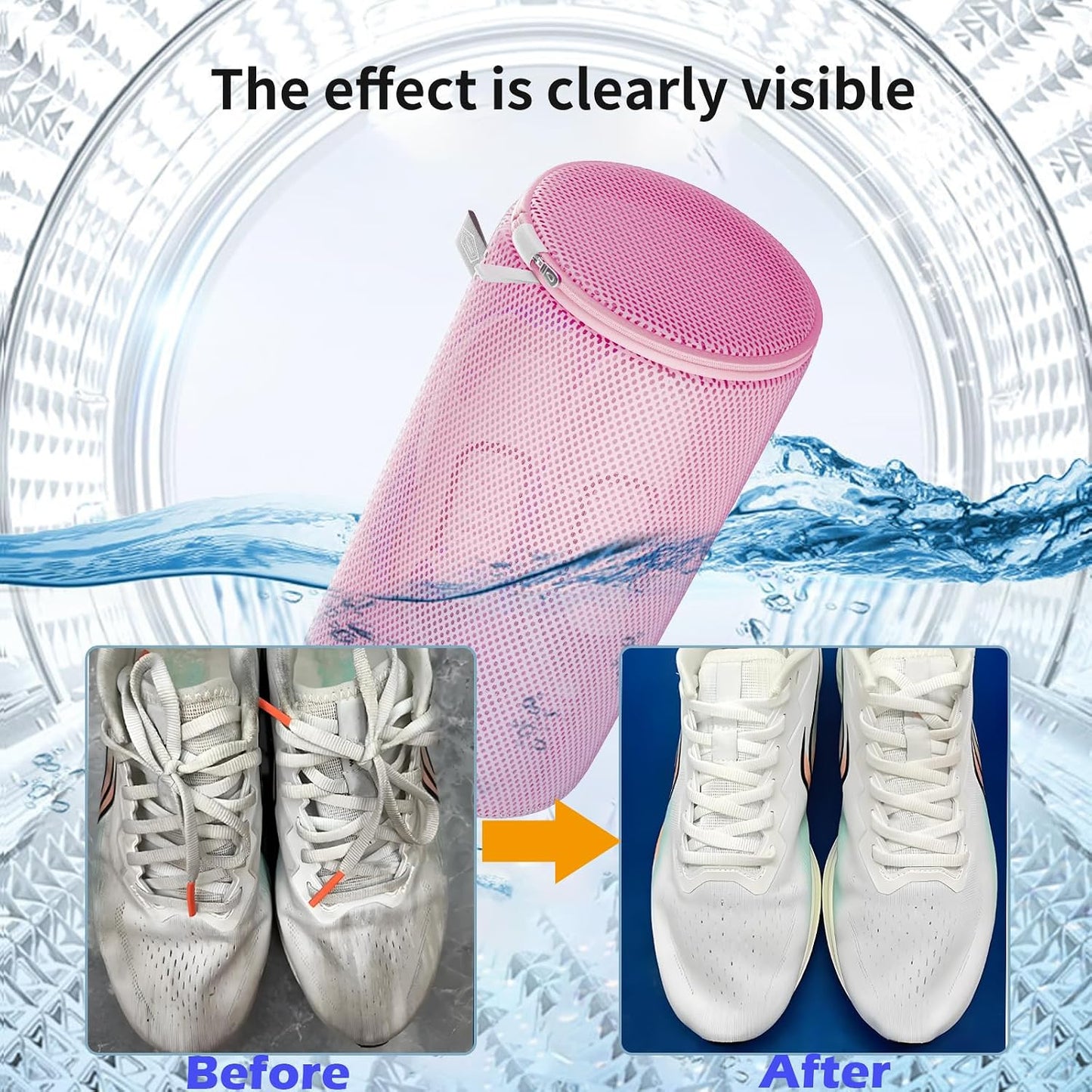 Shoe Washing Machine Bag, Laundry Bag for Sneakers, Orange, 7x15 | Bag to Wash Shoes in Washer and Dryer, for Tennis, Footwear, Trainers, Slippers, Prevent Tangling, Honeycomb Mesh