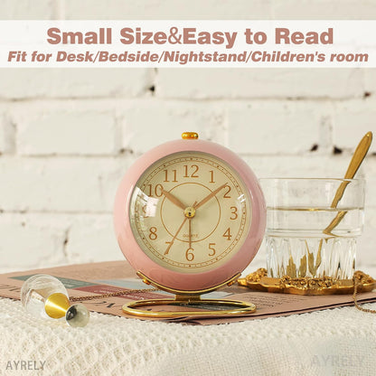 AYRELY® Battery Operated Analog Desk Alarm Clock with Light, Table Clock | Retro Aesthetic Clock with Silent Non-Ticking Movement for Bedside, Bedroom, Kitchen, Office, Travel & Kids' Room(Light Pink)