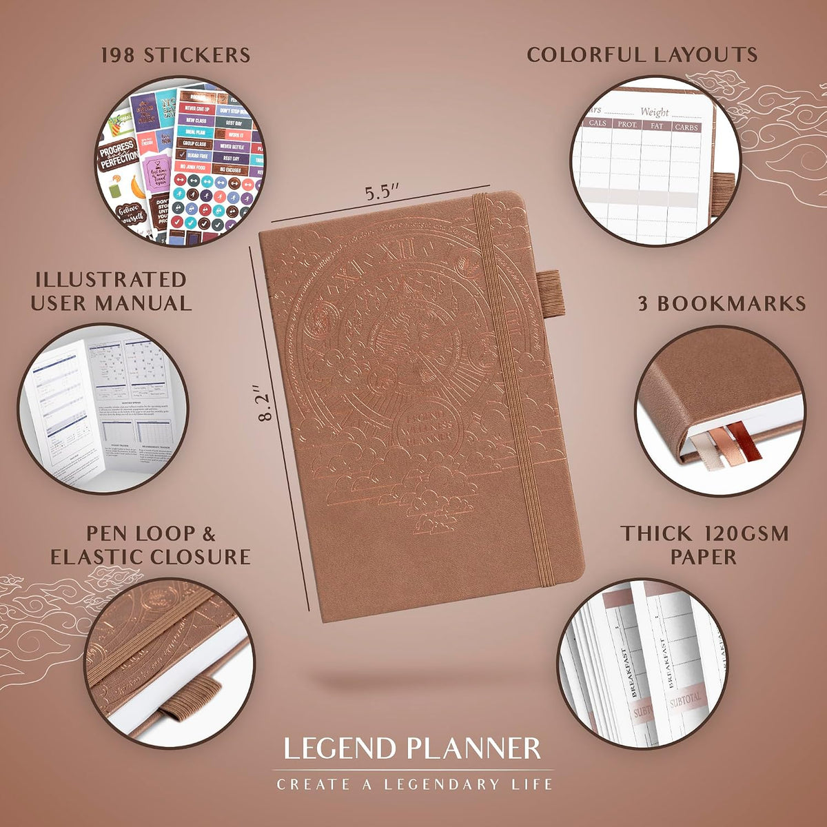 Legend Food Journal, Weight Loss & Meal Tracking Diary 5.8x8.3 Hot Pink