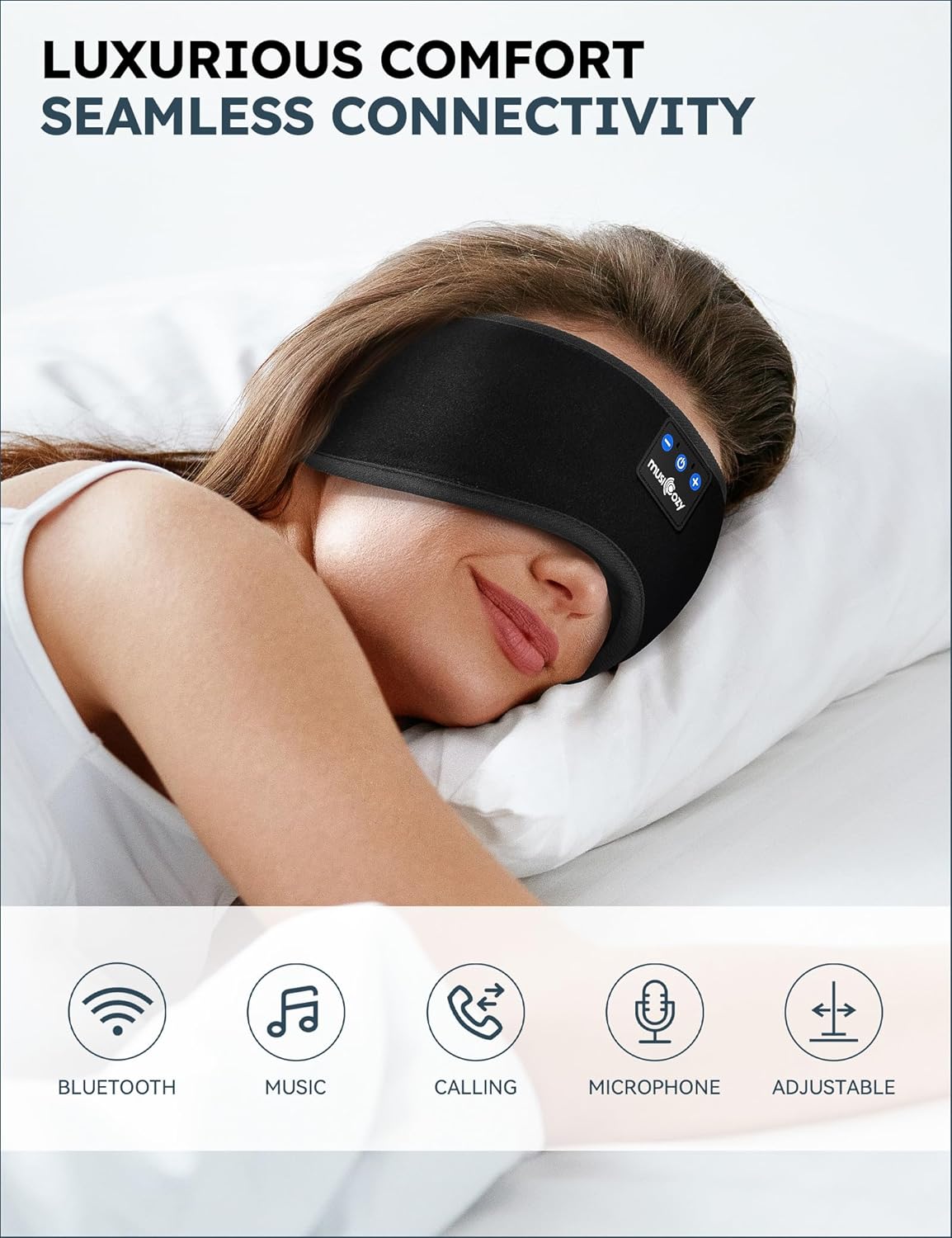 MUSICOZY 3D Sleep Headphones Bluetooth 5.4 Sleep Mask with HD Speakers