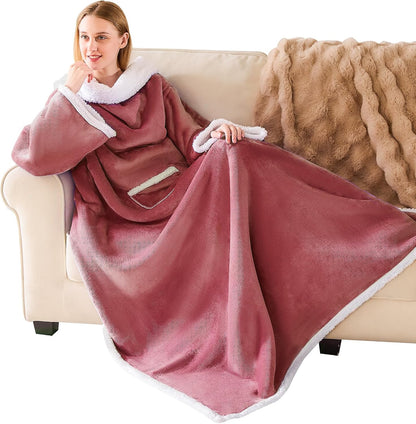 IFNOW Sherpa Wearable Blanket with Sleeves, Oversized Snuggle Robe, Purple | 430GSM Thick, 55x69", Big Pocket, TV Blanket,Fall Winter Dorm Essentials or Office, Christmas Birthday Gifts for Women Men
