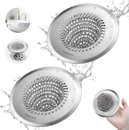 Shower Drain Hair Catcher, Patented Bathtub Drain Cover, Anti-Clog | Reversible Flip Clean, Fast Drainage, Anti-Slip Base, 304 Stainless Steel Chain Mail Mesh, 4.4" for Bathtub & Shower Drains