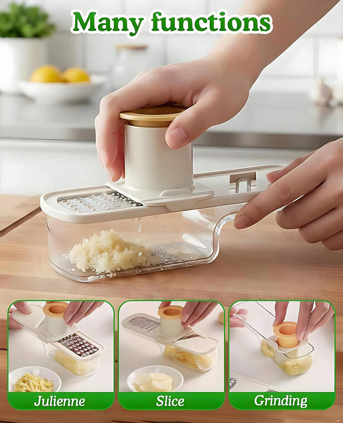 2PCS Small Multifunctional Garlic Grinder Hand, Mini Garlic Slicer Super Thin with Container