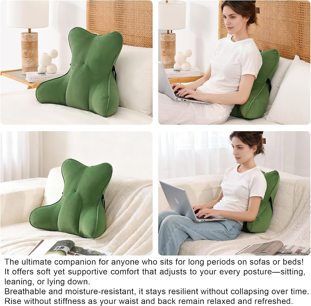 Lumbar Support Pillow(Pat. Pend) – Multi-Functional Ergonomic Back Cushion for Sofa Chair, Car Seat & Sofa, Reading Pillow with Firm Multi-Zone Support to Relieve Lower Back Pain, Misty White