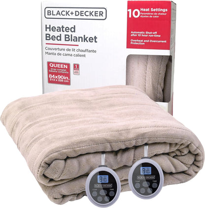 Black+Decker Heated Blanket Electric Throw, Fleece Electric Blanket, Heating Blanket with 4 Heating Levels, 3H Timer, Auto Shutoff, Fast Heating (50x60 inches, Grey)