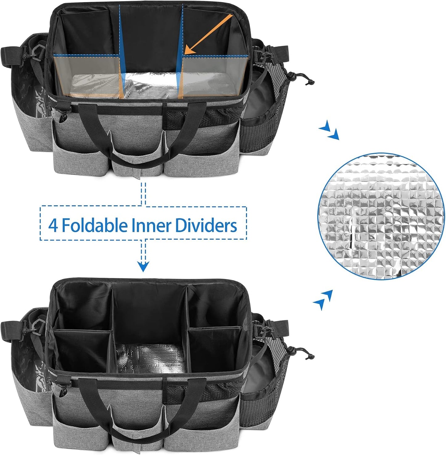 LoDrid Wearable Cleaning Caddy Bag with 4 Foldable Dividers, Black | Cleaning Supply Organizer with Shoulder Strap and Side Handles for Cleaners & Housekeepers