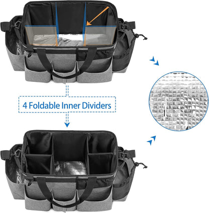 LoDrid Wearable Cleaning Caddy Bag with 4 Foldable Dividers, Black | Cleaning Supply Organizer with Shoulder Strap and Side Handles for Cleaners & Housekeepers