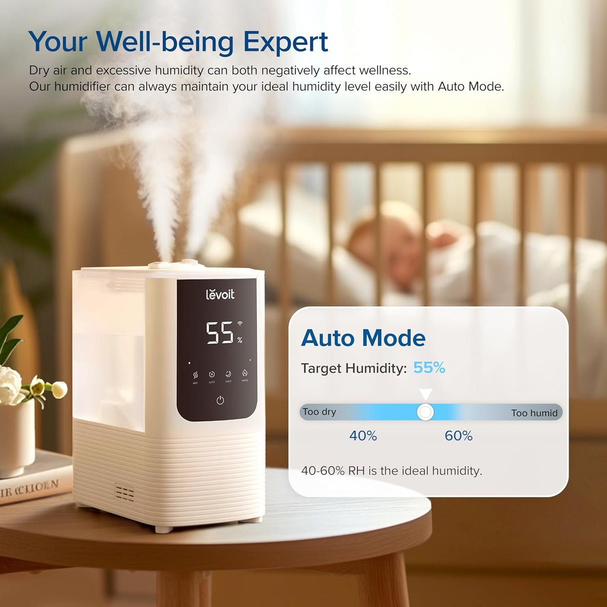 Levoit Top Fill Humidifiers for Bedroom, 2.5L Tank for Large Room, 25dB
