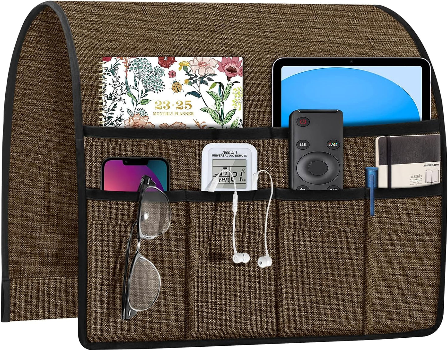 Joywell Remote Caddy Couch Remote Control Holder for Recliner Sofa Armrest Organizer Non Slip Arm Chair Caddie with 6 Pocket Storage for Magazine, Tablet, Phone, iPad, Black