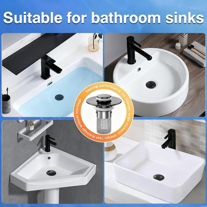 Bathroom Sink Drain Strainer, Pop-up Sink Drain Strainer with Removable Stainless Steel Strainer Basket Hair Catcher, Bathroom Sink Strainer for Bathroom Sink Stopper Replacement(1PCS)
