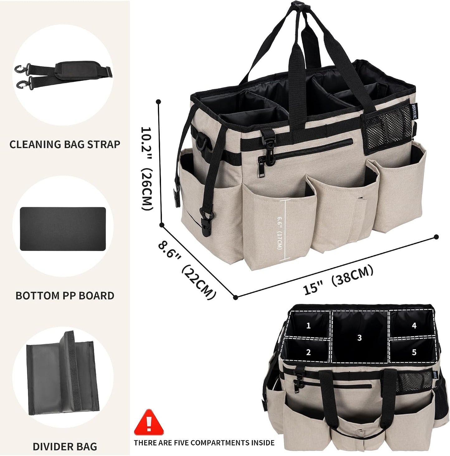 IBVIVIC Wearable Cleaning Caddy Bag for Cleaning Supplies, Black | Cleaning Organizer Tote Bag with Handle & Shoulder Straps Kitchen Cleaning Supplies Storage Bag for Cleaners & Housekeepers
