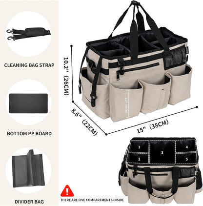 IBVIVIC Wearable Cleaning Caddy Bag for Cleaning Supplies, Black | Cleaning Organizer Tote Bag with Handle & Shoulder Straps Kitchen Cleaning Supplies Storage Bag for Cleaners & Housekeepers