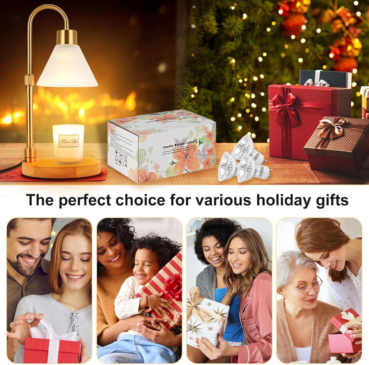 Candle Warmer Lamp with Timer & 3 Bulbs, Dimmable Electric CandleLight Adjustable Height and Brightness Candle Wax Warmer for Jar Candles Bedroom Home Decor House Warming Gift for Women (Round Gold)