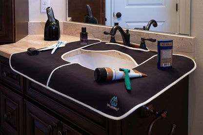 Sink Splash Guard - Home Essentials Faucet Mat for Clean and Dry Bathroom Counter - Absorbent Fast Drying Non Slip Protector - Soft Microfiber with Waterproof Rubber Grip - Washable - White