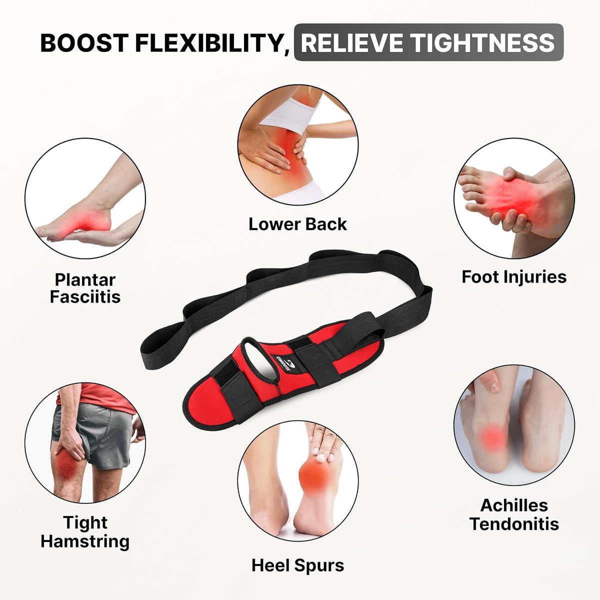DMoose Fitness Foot & Calf Stretcher with Adjustable Padded Stretching Strap for Plantar Fasciitis, Hamstring, Heel Spurs and Achilles Tendonitis Relief - Yoga Leg Stretch Strap for Flexibility