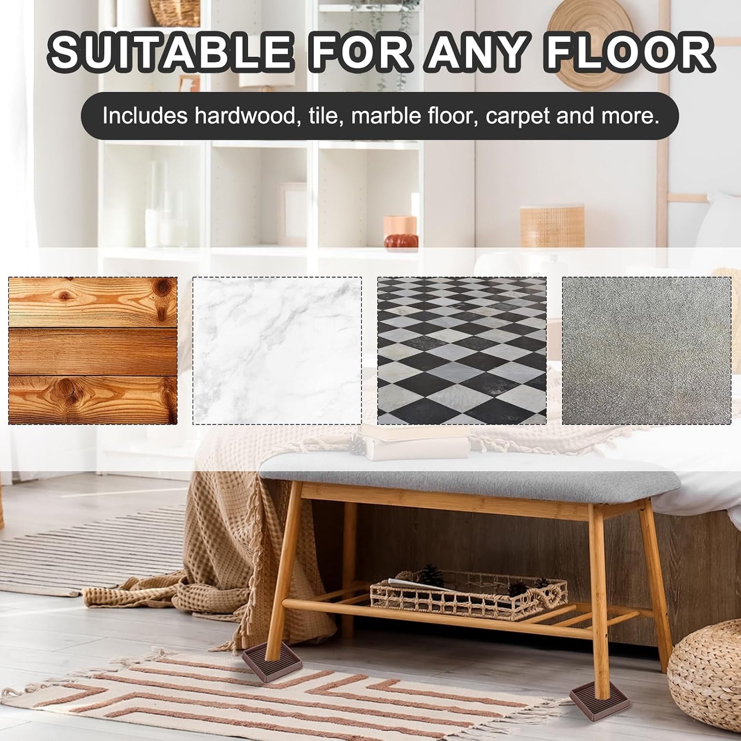 PATIKIL 1.5x1.5 Furniture Coasters, 12 Pcs Caster Cups Furniture Cups Rubber Non-Slip Square Feet Anti-Slip Stopper Pad Protector Sliding for Hardwood Floors Carpet Chair Table, Coffee