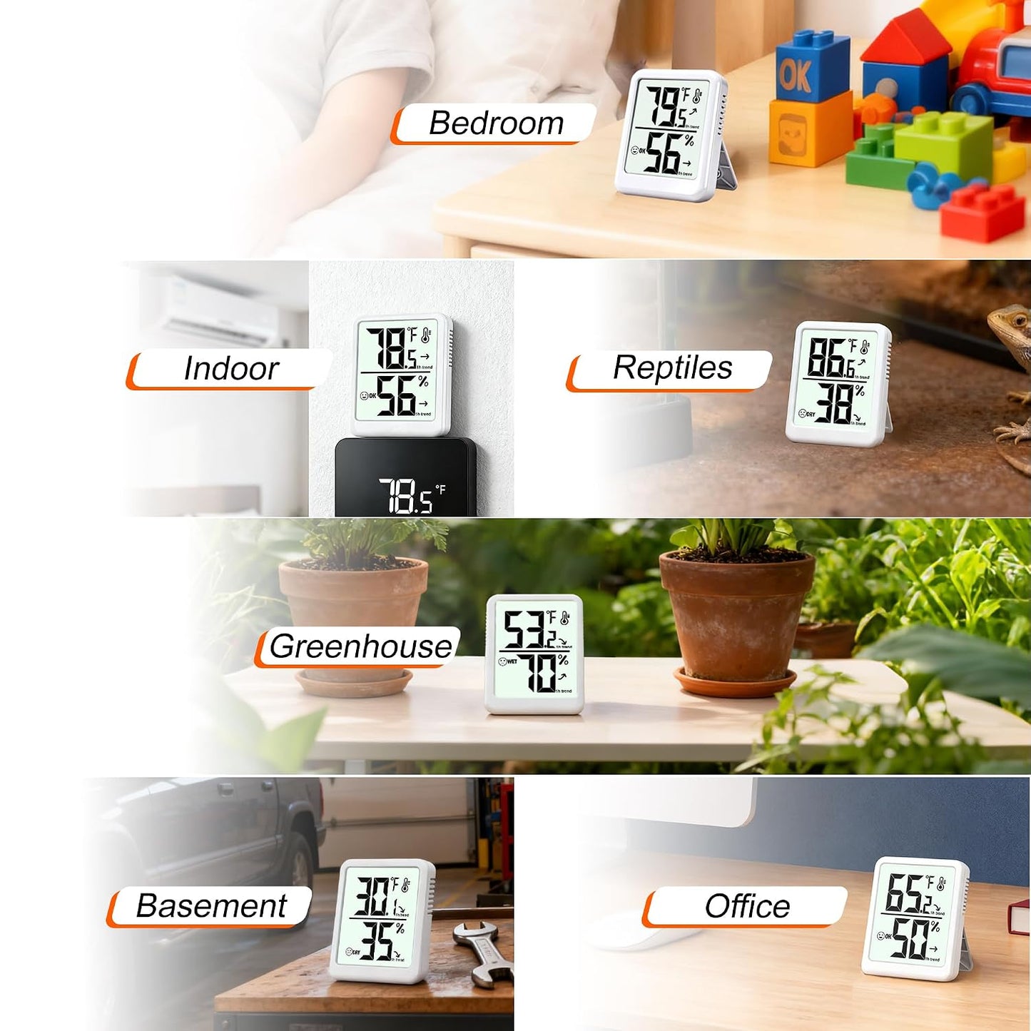 Room Thermometer Indoor Hygrometer Digital Humidity Meter | Accurate Sensor, Fast Refresh, Big Digits, Easy to View, ℉/℃, w/ AAA Battery, Compact for Home, Office, Pet, Plant
