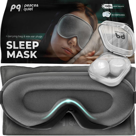 Peace&Quiet | PQ Sleep Mask for Side Sleepers - 3D Contoured Light Blocking Sleeping Mask for Women and Men, Lightweight & Soft Eye Shade Cover for Deep Rest, Premium Quality (Black)