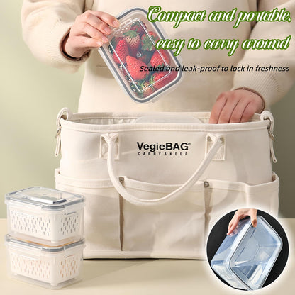 Fruit Storage Containers for Fridge, 4 in 1 Food Storage Container with Removable Colander, Airtight Produce Saver, Stackable Fridge Organizer for Wash, Drain & Store (Gray, S)