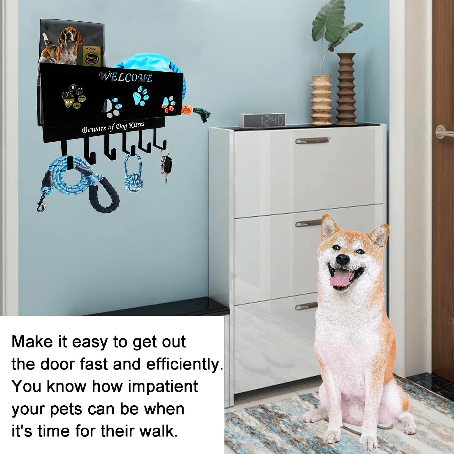 Dog Leash Holder for Wall, Storage and Mail Organizer, Key Holder Wall Mount With 6 Hooks - Leash, Stuff, Key, Letter, Sunglasses Organizer for Entryway, Farmhouse