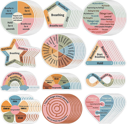 144 Pcs Breath Calm Anxiety Sensory Stickers Reusable Tactile Textured Mindfulness Sticker Fidget Silent Adhesive Sensory Strips for Christmas School Office Adult Teen Tension Student Classroom Supply
