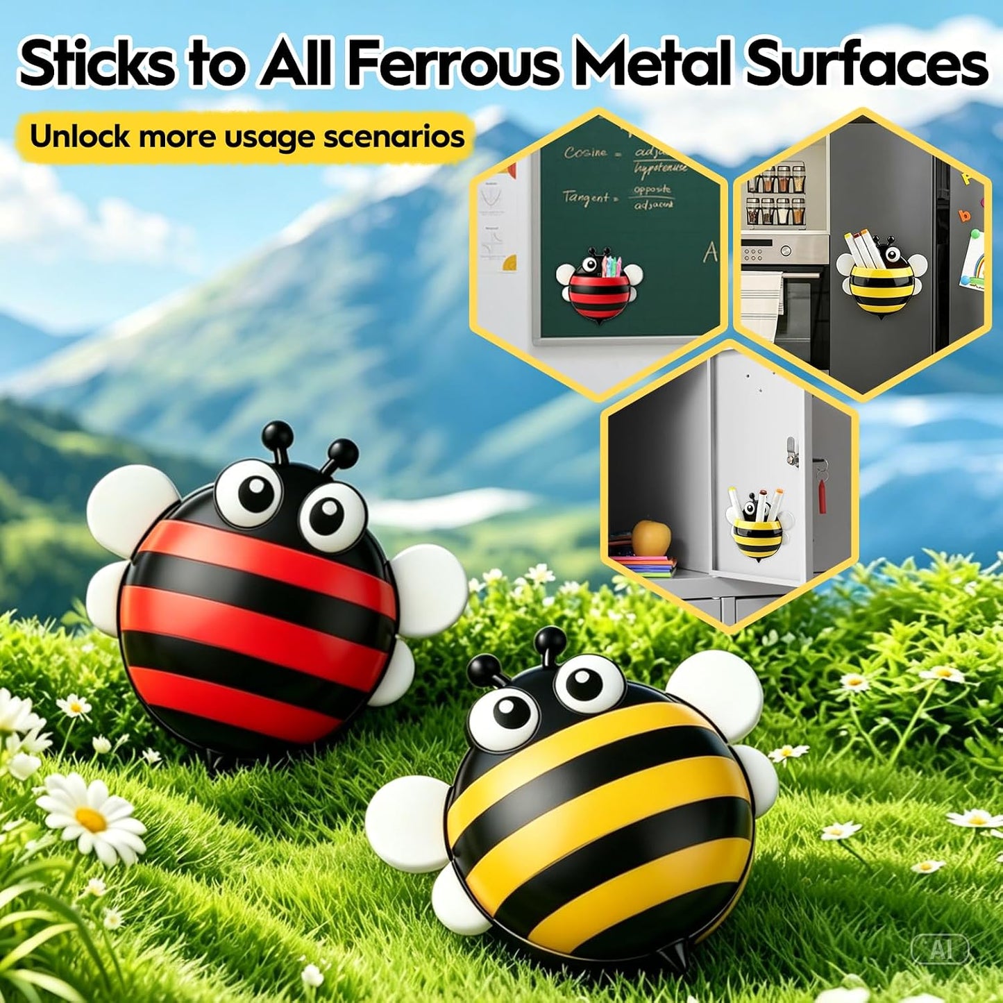 KITANIS Cute Ladybug Magnetic Pen Holder,2 Pack Magnetic Dry Erase Marker Holder,Magnet Storage Marker Pen Pencil Organizer for Refrigerator,Whiteboard,Locker Accessories