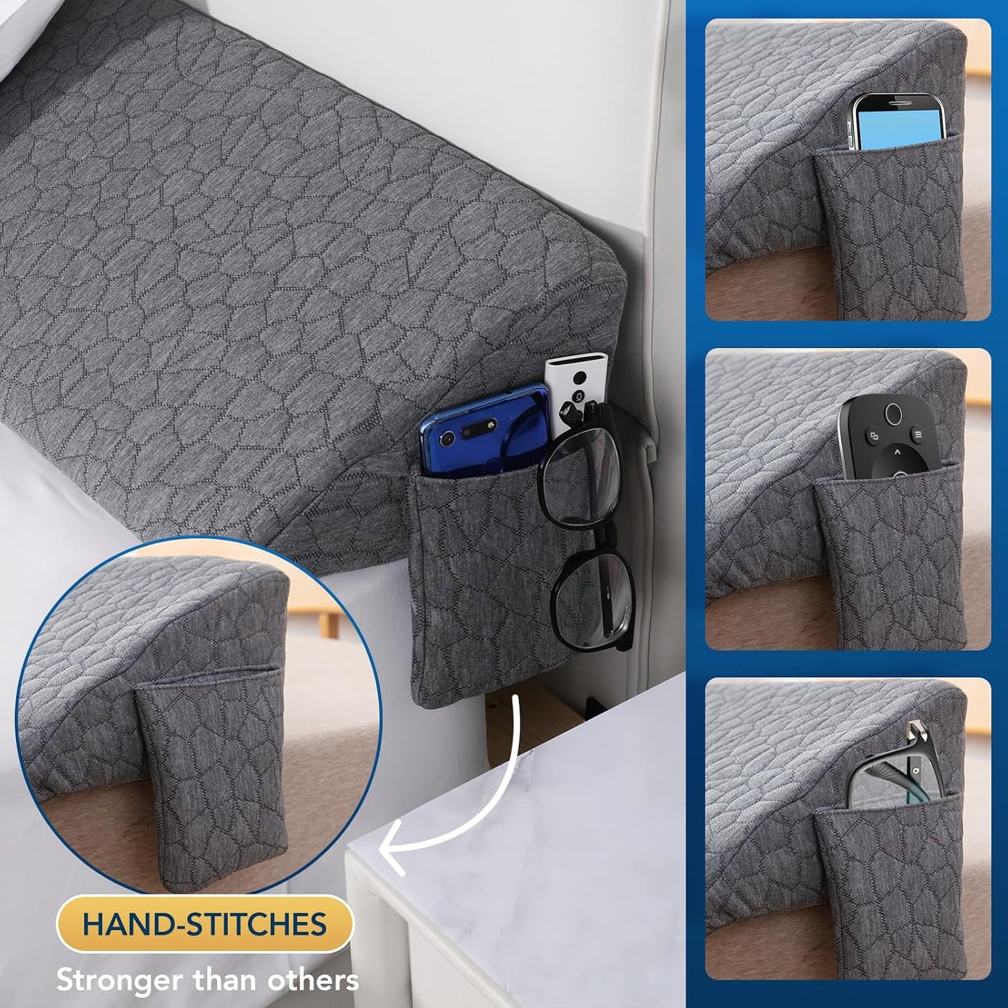 Patented Bed Wedge Pillow for Headboard Gap, Filler Between Mattress Gaps (0-7"), Comfortable Supportive High Density Cushioned Foam Pillows, Stay in Place Gripping Dots, King Soft Gray (76"x10"x6")