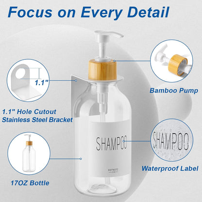 VITVITI Shampoo and Conditioner Dispenser 3 Chamber for Shower Wall, White | Refillable Body Wash Shower Soap Dispenser Wall Mounted, Drill Free 17oz Plastic Shower Bottles for Bathroom, Set of 3