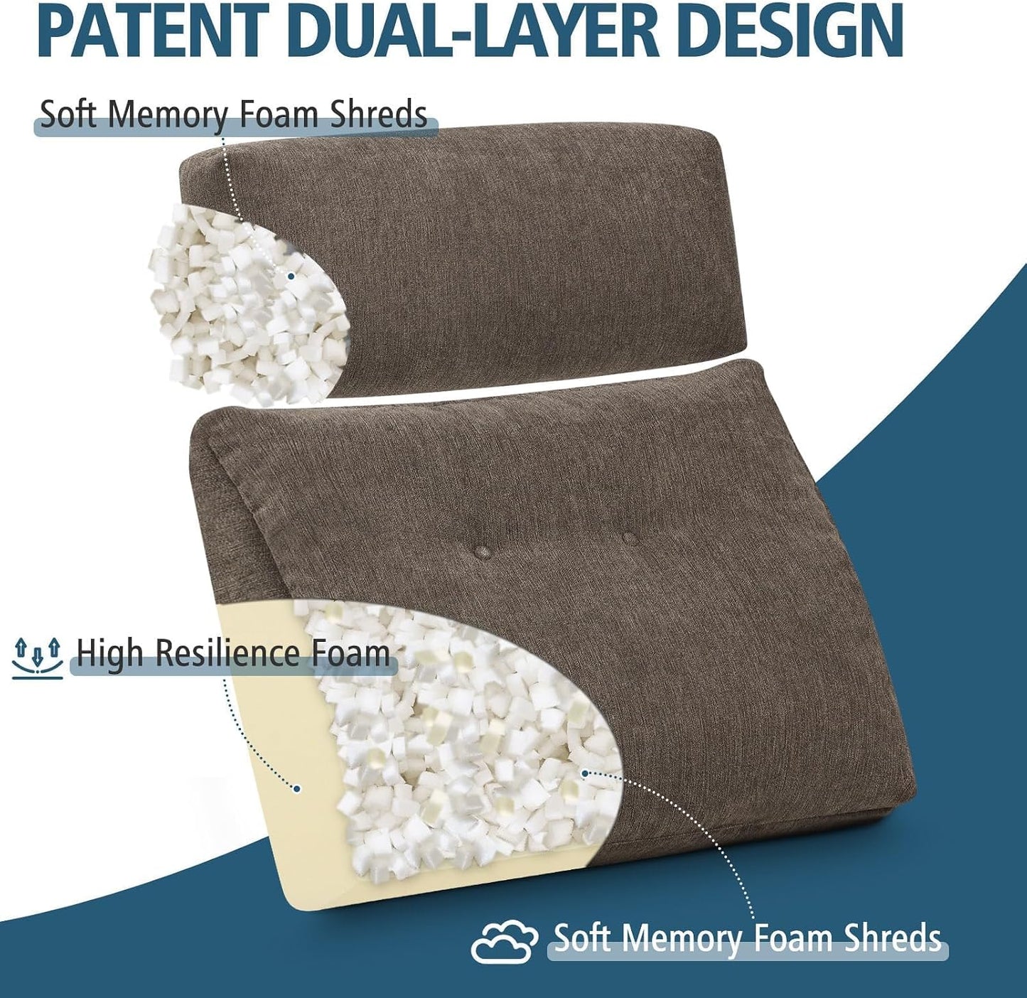 Back Support Pillow for Recliner Soft Dual Layer Lumbar Support Pillow with Shredded Memory Foam Ergonomic Orthopedic Couch Lumbar Cushions for Elderly Lower Back Pain Relief Dark Grey