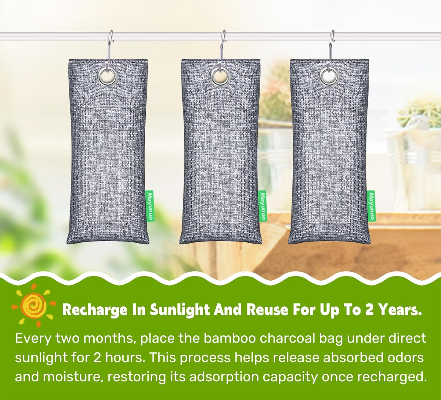 Activated Charcoal Odor Absorber Deodorizer Odor Eliminator for Strong Odor | Home, Basement, Closets, Shoes, Smoke, Car Air Freshener. 3 Pack Nature Bamboo Charcoal Air Purifying Bags