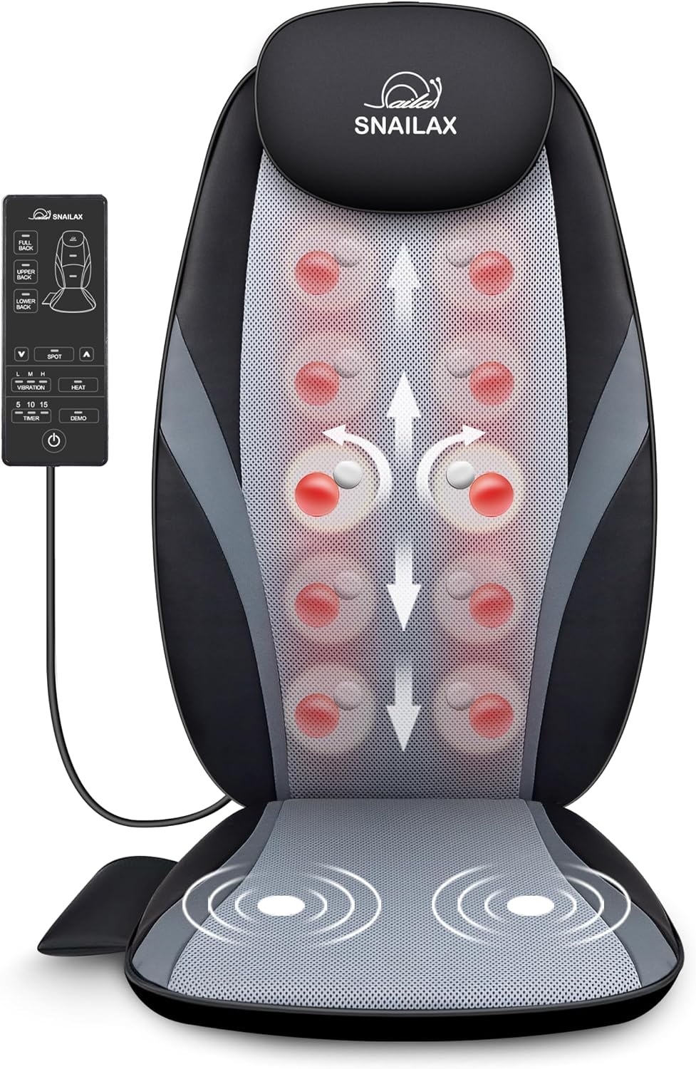 Snailax Shiatsu Back Massager with Heat, Deep Kneading Massage Chair Pad for Neck, Shoulders, Full Back & Waist, Adjustable Roller Massage Seat Cushion for Home Office, Pain Relief, Gift for Men Women