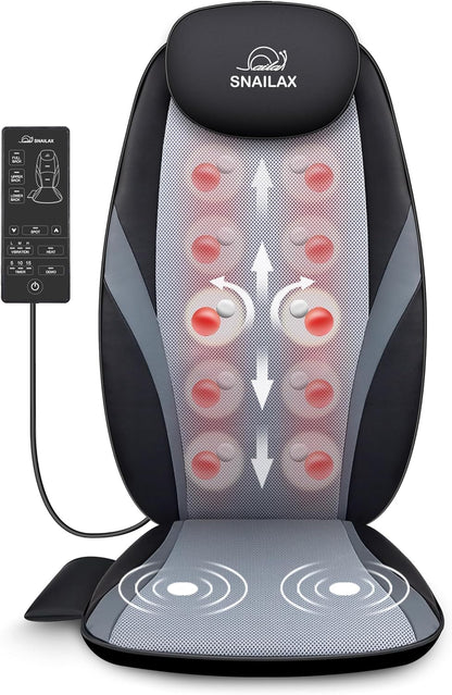 Snailax Shiatsu Back Massager with Heat, Deep Kneading Massage Chair Pad for Neck, Shoulders, Full Back & Waist, Adjustable Roller Massage Seat Cushion for Home Office, Pain Relief, Gift for Men Women