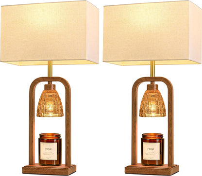 PoKat Gold Table Lamp Candle Warmer, Candle Warmer Lamp with Timer Dimmer, Wax Light Warming Table Lamp for Jar Candles, Modern Bedside Lamp for House Warming Home Decor Living Room, Bulb Included