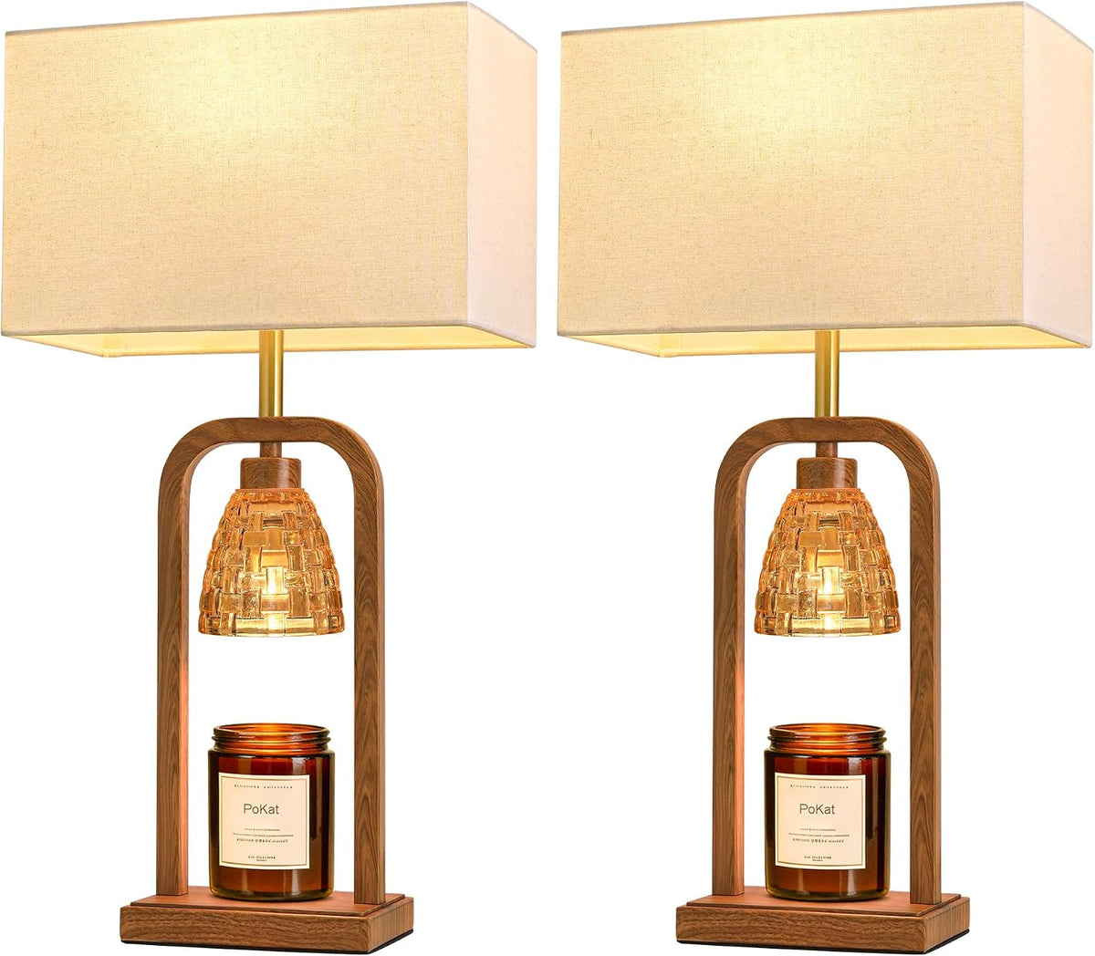 PoKat 2 in 1 Gold Table Lamp with Candle Warmer, Timer & Dimmer, Modern