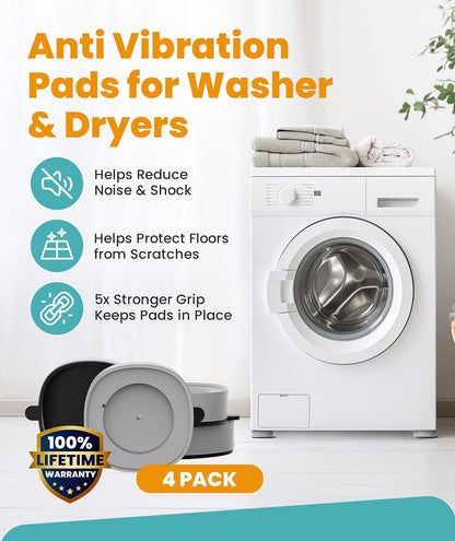 Flux Phenom Anti Vibration Pads for Washing Machine, Rubber Feet, 4 Pack | Anti Vibration Pads, For Washing Machines, Non Slip Design, Floor Protection, Easy Setup, Shock Absorbing, Portable Design