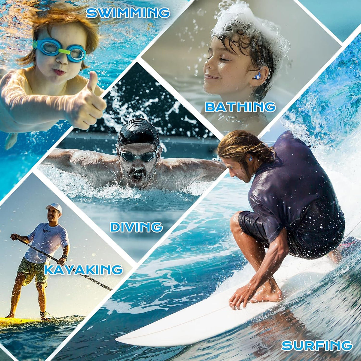 Waterproof Swimming Ear Plugs for Adults Kids, 3 Pairs Soft Silicone