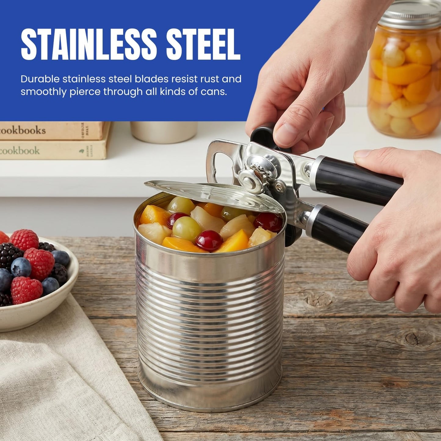 Can Opener Manual, Heavy Duty Stainless Steel Rust Proof Can Opener with Easy Grip Handle, Smooth Edge Safe Cut, Can Openers for Seniors, Durable Kitchen Tool