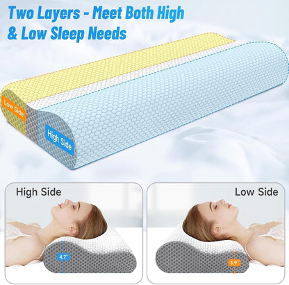 Neck Pillow for Sleeping, Ergonomic Cervical Bed Pillow, Blue Standard Size | Memory Foam Bed Pillow for Side Back Stomach Sleepers, Contour Fit Neck Pillow for Sleeping and Neck Pain Relief