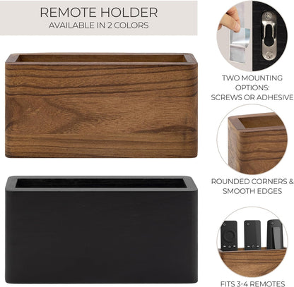Wooden Remote Control Holder - Adhesive Wall Mount Caddy for 3-4 Remotes | Easy Install Natural Wood Organizer Keeps Them Neatly Organized - Perfect for Any Bed or Living Room Wall